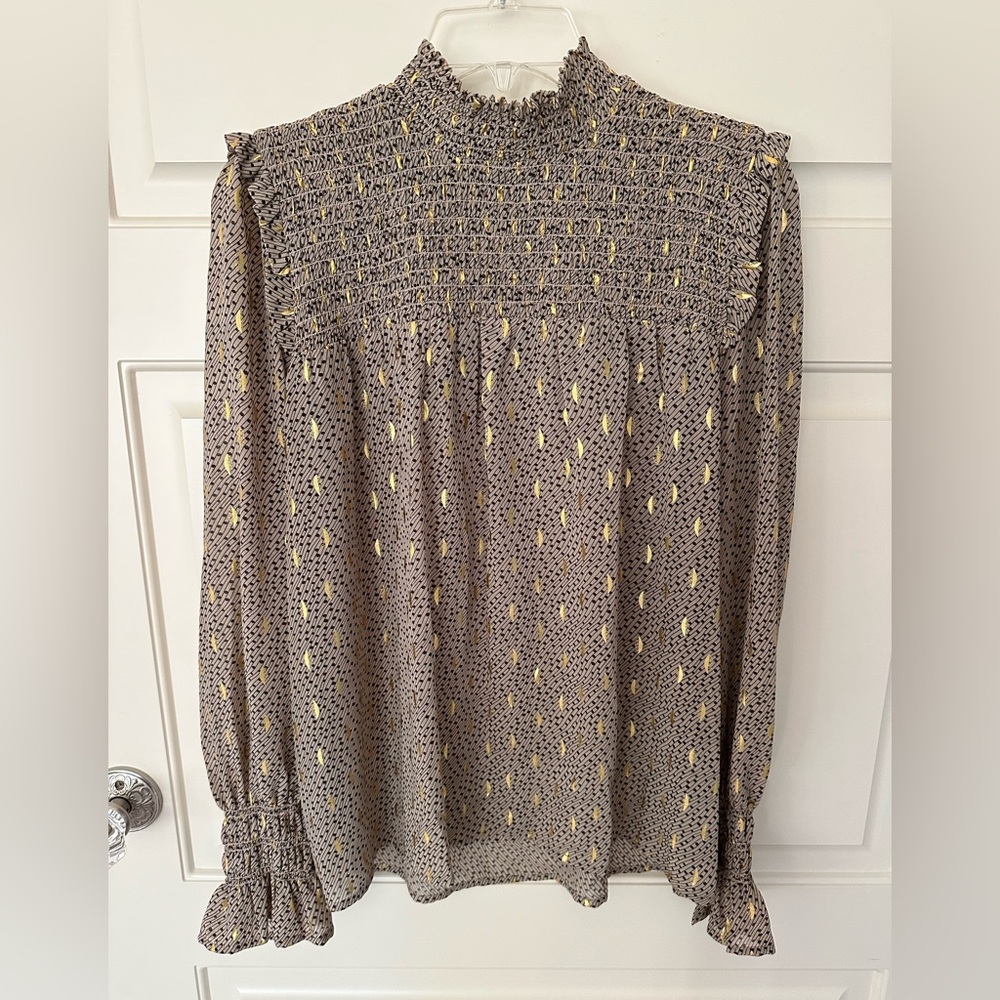 Elan Printed Smocked Blouse